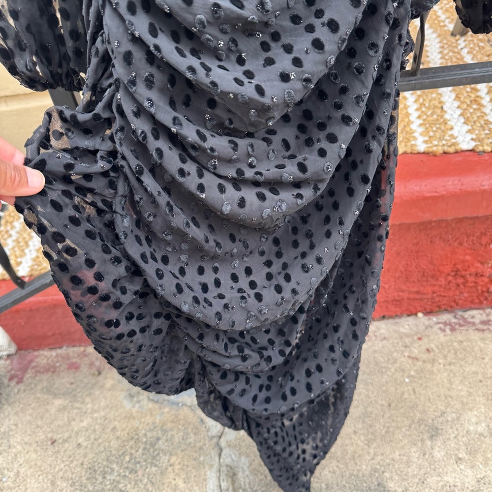 ASTR black burnout velvet asymmetrical dress polkadot puff long sleeve small - Picture 13 of 16